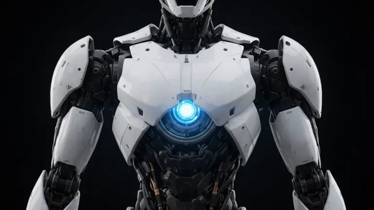 White humanoid robot with a blue illuminated core